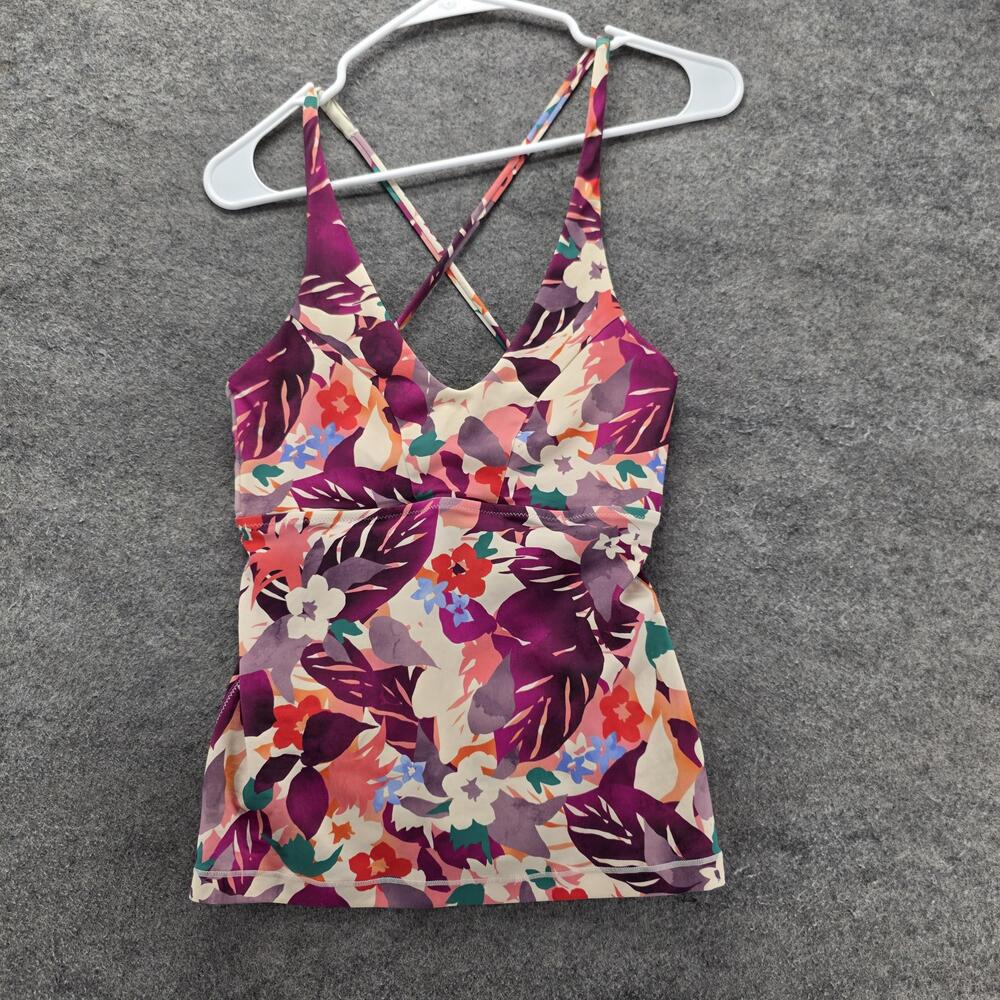 Athleta Tankini Womens S Multicolor Floral Lined Adjustable Lace-Up Back